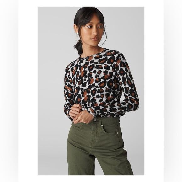 WHISTLES Shirt Womens 2 Leopard Print Crew Neck Cotton Knit Long Sleeve Top - Picture 1 of 10